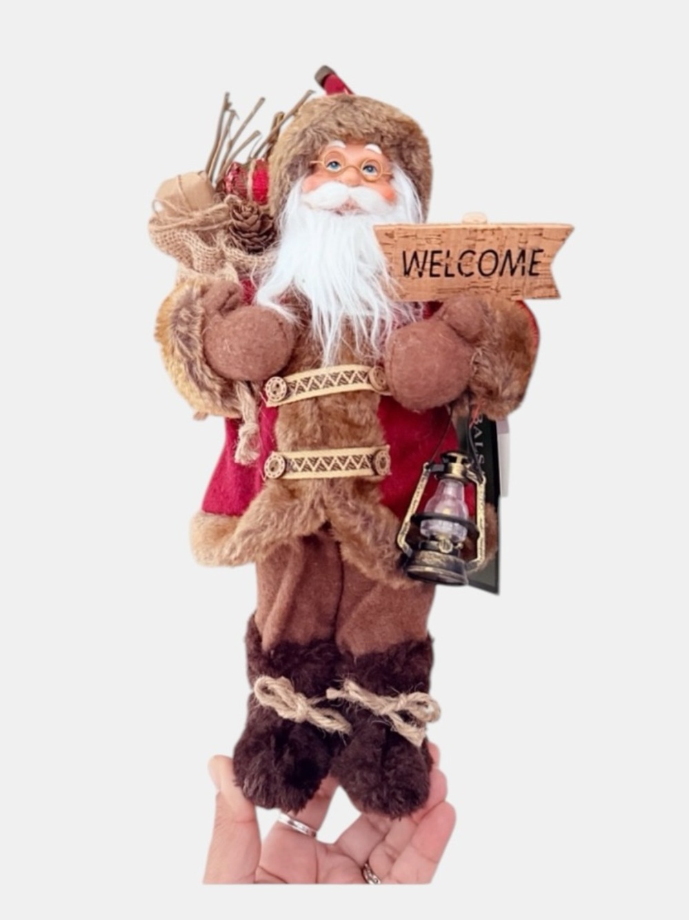 Balsam & Fir Rustic Red & Brown Santa 'Welcome' Figurine Holiday Decor